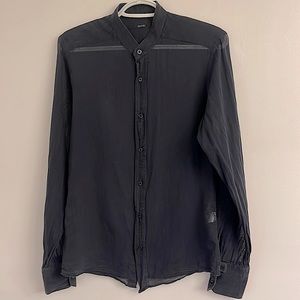 GUCCI faded Black Sheer Cotton Mandarin Collared Shirt